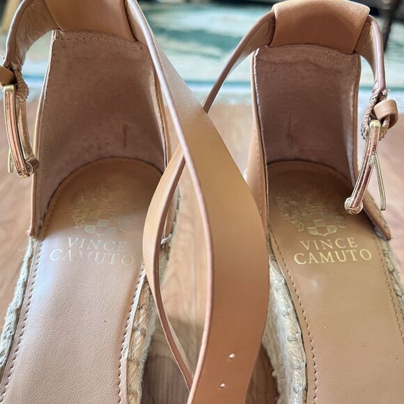 VINCE CAMUTO Lerra Camel Leather Espadrille Wedge Ankle Strap Sandal Sz 7M 37.5 - Picture 6 of 12